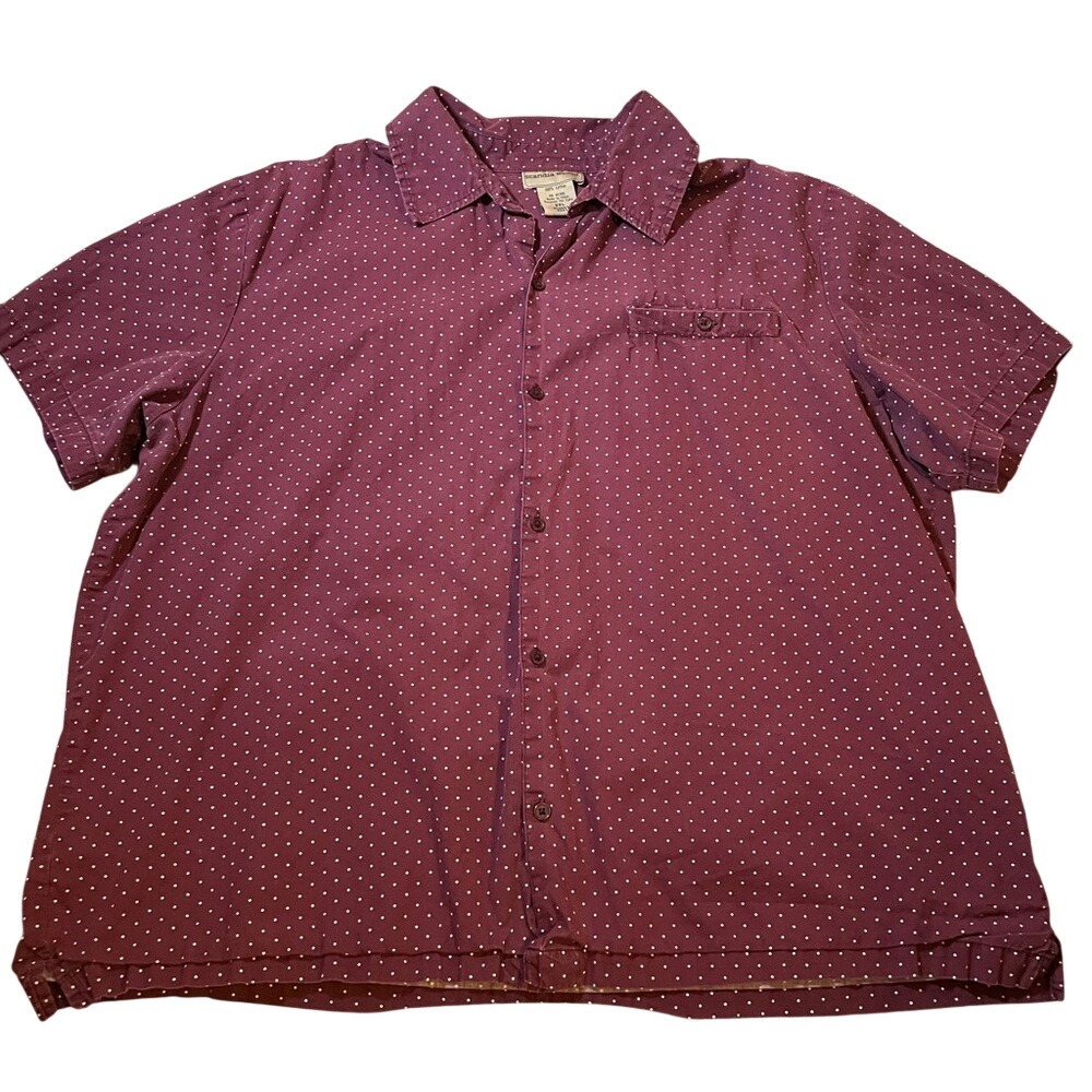 Scandia Woods Mens 2XL Burgundy Polka Dot Short Sleeve Cotton Button Down Shirt